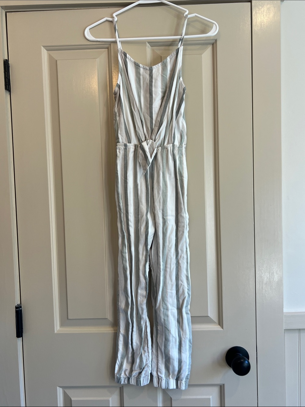Striped Sleeveless Jumpsuit in Light Gray and White from abercrombie